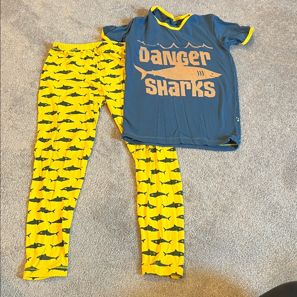 Kickee Pants Blue and Yellow Shark Pajama Set